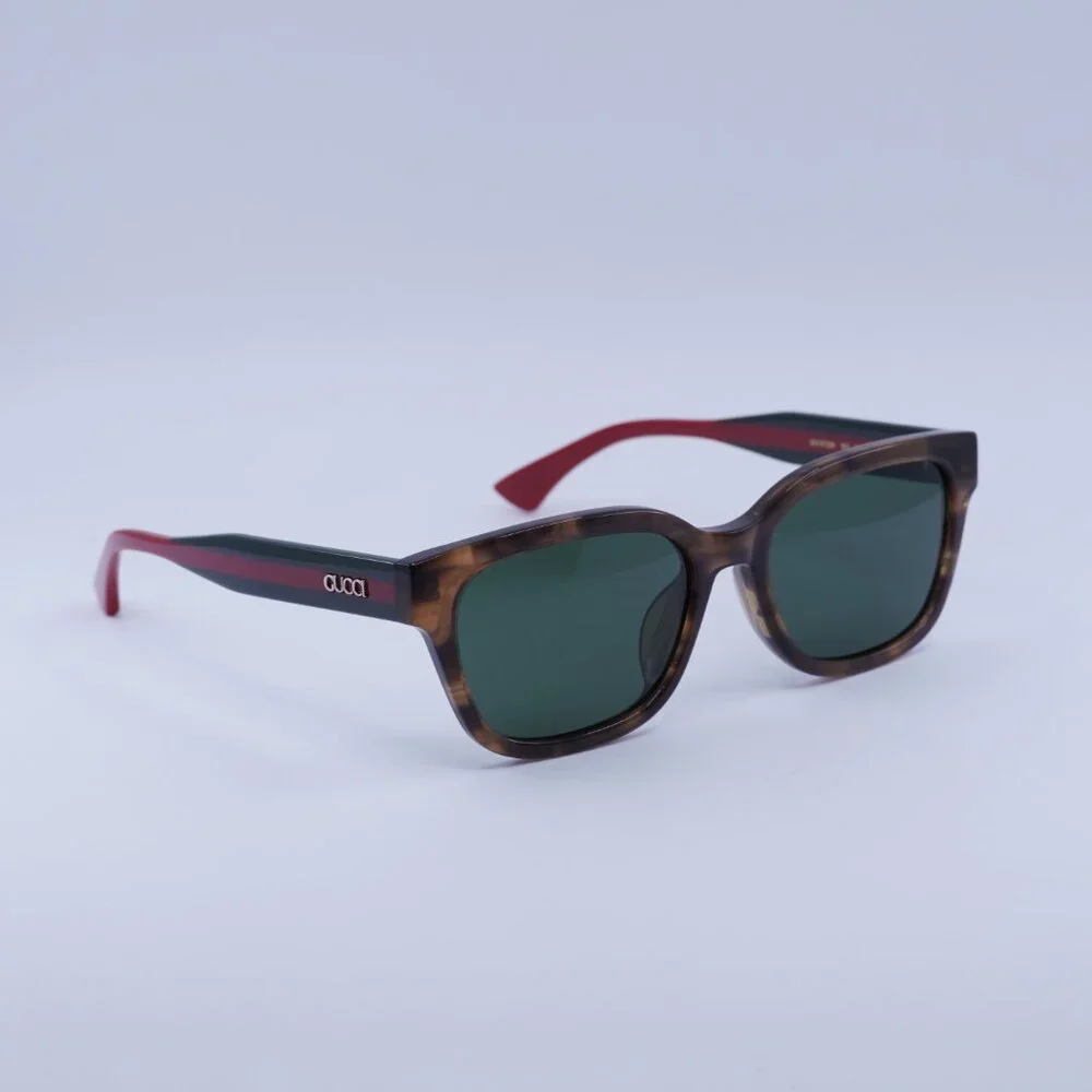 Gucci GG1872SK 003 Sunglasses Brown Havana/Green/Red Square Frames, Green Lenses